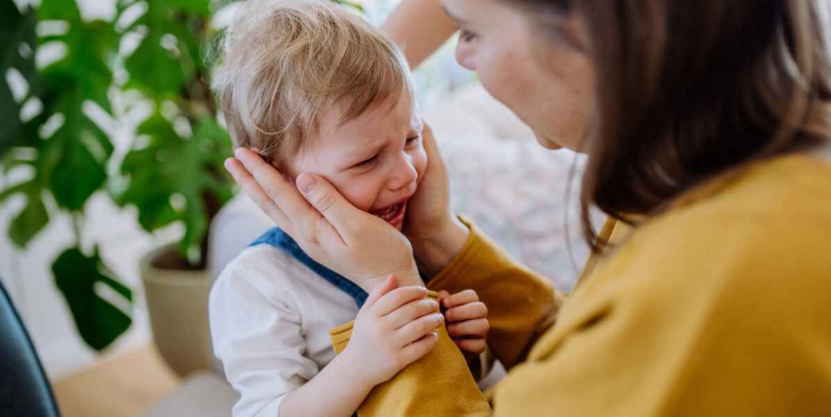 Terrible two câlin d'une maman à son enfant qui pleure