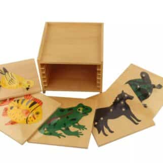 Cabinet 5 puzzles animaux Montessori (cheval, poisson, tortue, oiseau, grenouille) - Matériel Montessori, Langage, Science, Zoologie